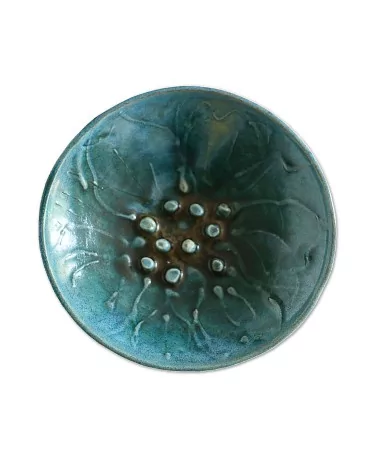 Seifenschale Ton rund gross azur blau ohne Loch oben