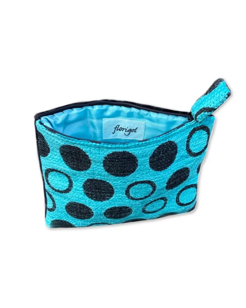 Bag in Bag, Necessaire Kreise türkis schwarz 23x13 cm Vorderseite