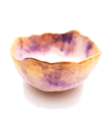 Schale Violetta aus Gips - runde Schmuck & Alltagsschale gold violett von vorne, leicht oben