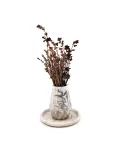 Vase aus Gips - kleine Blumenvase & Dekovase 'Linien' marmoriert - mit Deko und Untersetzer-Teller