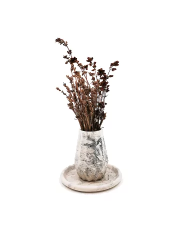 Vase aus Gips - kleine Blumenvase & Dekovase 'Linien' marmoriert - mit Deko