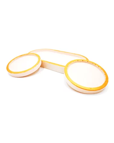 Kaffeeset & Teeset Tablett - Dekorservice, Schmuckschale & Untersetzer gold - 3er Set seitlich