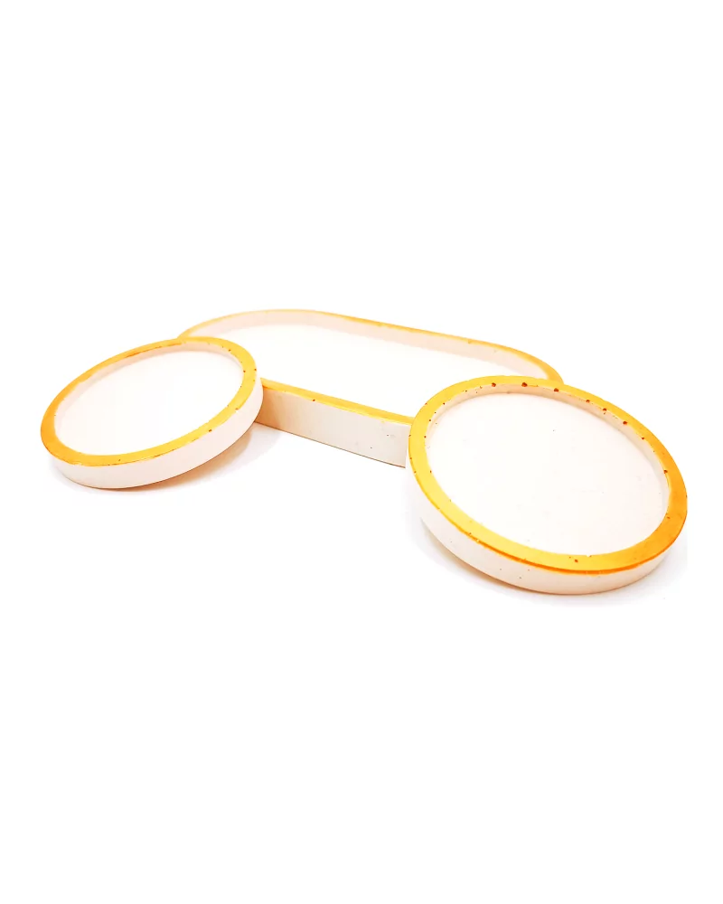 Kaffeeset & Teeset Tablett aus Gips- Dekorservice, Schmuckschale & Untersetzer gold