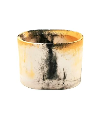 Gefäss Sunset aus Gips - ovaler Topf & Behälter gold-schwarz - bild seitlich frontal ohne Deckel