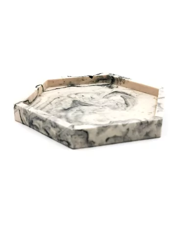 Sechseck Teller aus Gips - kleiner Teller & Dekoruntersetzer, Seifenunterlage marmoriert seitlich