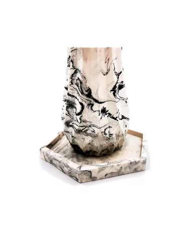 Vase aus Gips - kleine Blumenvase & Dekorvase 'Palisade' marmoriert mit Untersetzer sechseckig