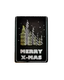 Kleine Spruchkarte & Grusskarte Kerzen - Weihnachten "Merry X-Mas" gold-silber auf schwarz Vorderseite