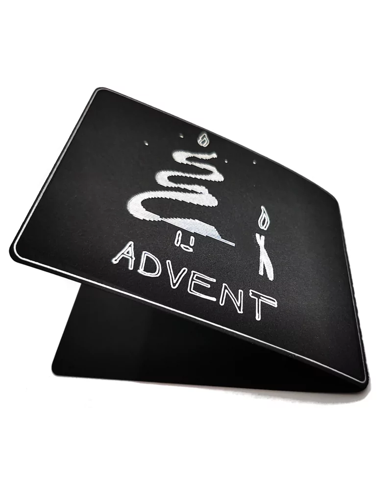 Spruchkarte & Grusskarte Kerzenbaum - Weihnachten "Advent" silber auf schwarz Vorderseite einlagig aufklappar