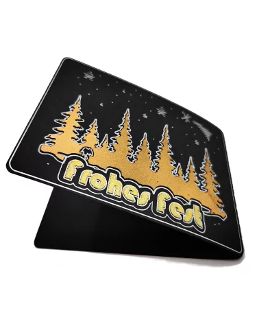 Spruchkarte & Grusskarte Winterwald - Weihnachten "Frohes Fest" gold auf schwarz liegend von oben