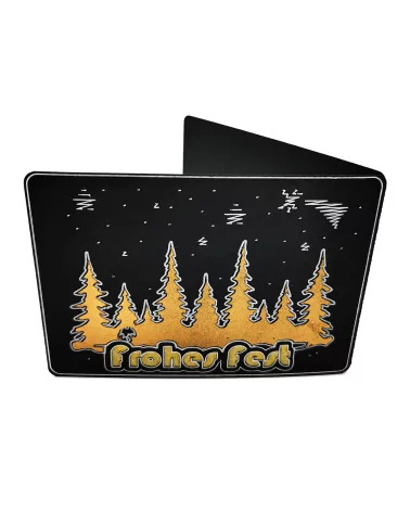 Spruchkarte & Grusskarte Winterwald - Weihnachten "Frohes Fest" gold auf schwarz stehend von vorne