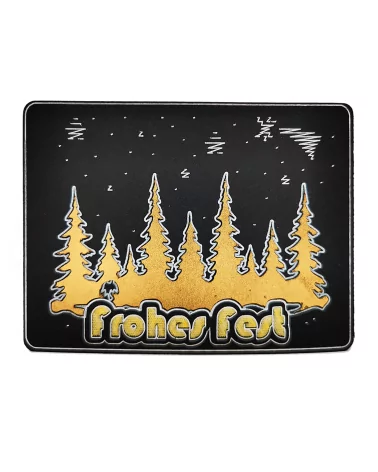 Spruchkarte & Grusskarte Winterwald - Weihnachten "Frohes Fest" gold auf schwarz frontal Frontseite