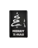Kleine Spruchkarte & Grusskarte Tannenbaum - Weihnachten "Merry X-Mas" gold-silber auf schwarz Vorderseite
