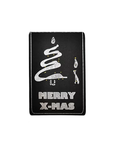 Kleine Spruchkarte & Grusskarte Tannenbaum - Weihnachten "Merry X-Mas" gold-silber auf schwarz Vorderseite