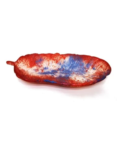Schale Blatt aus Gips - ovale Alltagsschale & Schmuckschale rot blau - leicht von oben