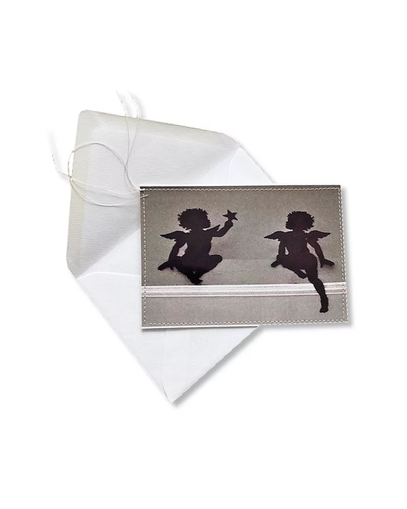 Glückwunsch-Karte & Grusskarte genäht - zwei Engel - Vorderseite