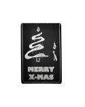 Kleine Spruchkarte & Grusskarte Tannenbaum - Weihnachten "Merry X-Mas" gold-silber auf schwarz Vorderseite
