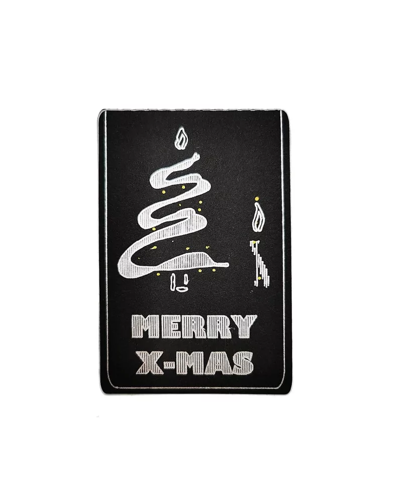 Kleine Spruchkarte & Grusskarte Tannenbaum - Weihnachten "Merry X-Mas" gold-silber auf schwarz Vorderseite