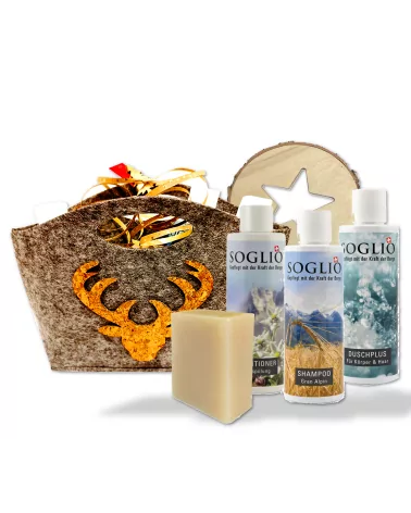 Geschenkset Herbst 3x Flüssigseife, Naturseife & Holzunterlage - Hirsch gross - Illustration alle Produkte