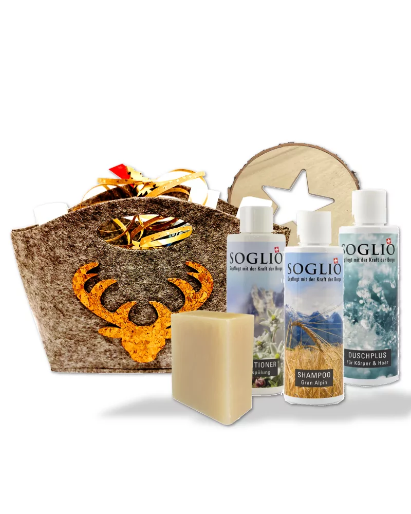 Geschenkset 3x Flüssigseife, Naturseife & Holzunterlage vegan - Hirsch gross