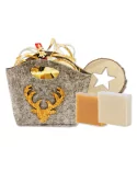 Geschenkset Weihnachten 3x Naturseife & Holzunterleger - Hirsch klein - Illustration alle Produkte