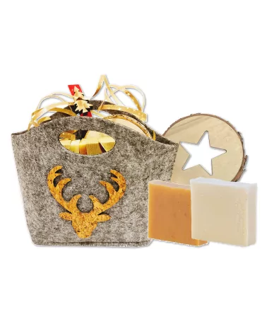 Geschenkset Weihnachten 3x Naturseife & Holzunterleger - Hirsch klein - Illustration alle Produkte
