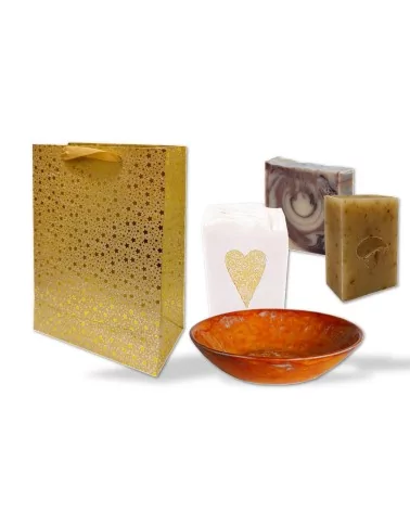 Geschenkset Weihnachten 3x Naturseife & Seifenschale - Gold - Illustration mit alllen Produkten