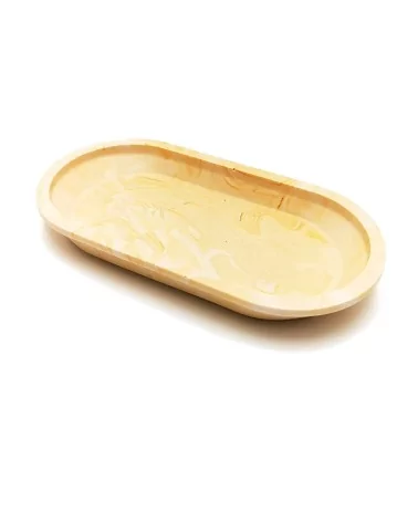 Schale aus Gips - ovale Dekorschale & Seifenschale marmoriert gelb - seitlich