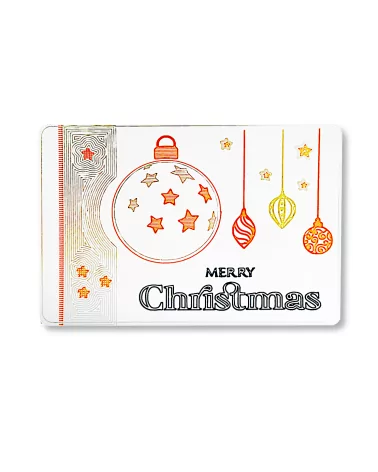 Spruchkarte & Grusskarte Weihnachtskugel - Karte für Weihnachten "Merry Christmas" gold-silber-bronze auf weiss - Karte frontal