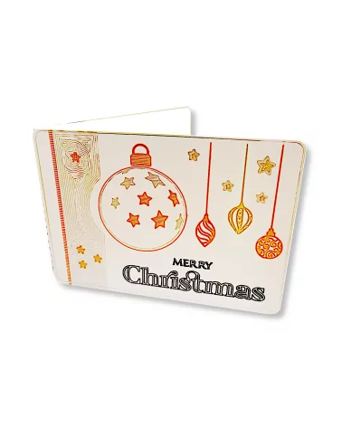 Spruchkarte & Grusskarte Weihnachtskugel - Karte für Weihnachten "Merry Christmas" gold-silber-bronze auf weiss