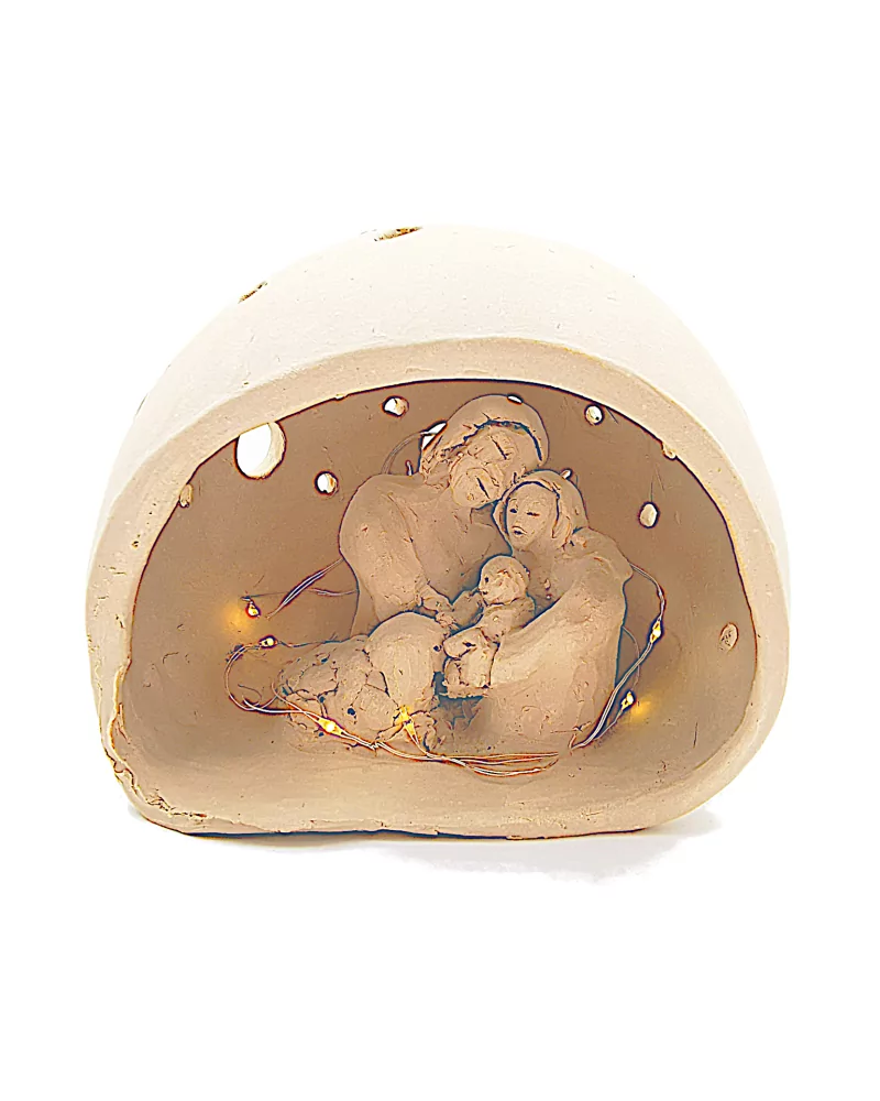 Krippe, Szene 1 mit Josef, Maria, Jesus-Kind und Schaf in Krippe