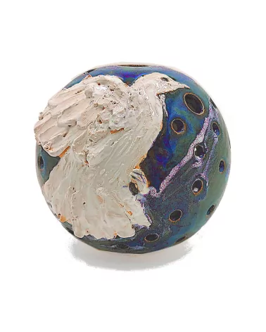 Weihnachts- & Friedens-Kugel Taube aus Ton - weisse Taube auf blau - Taube