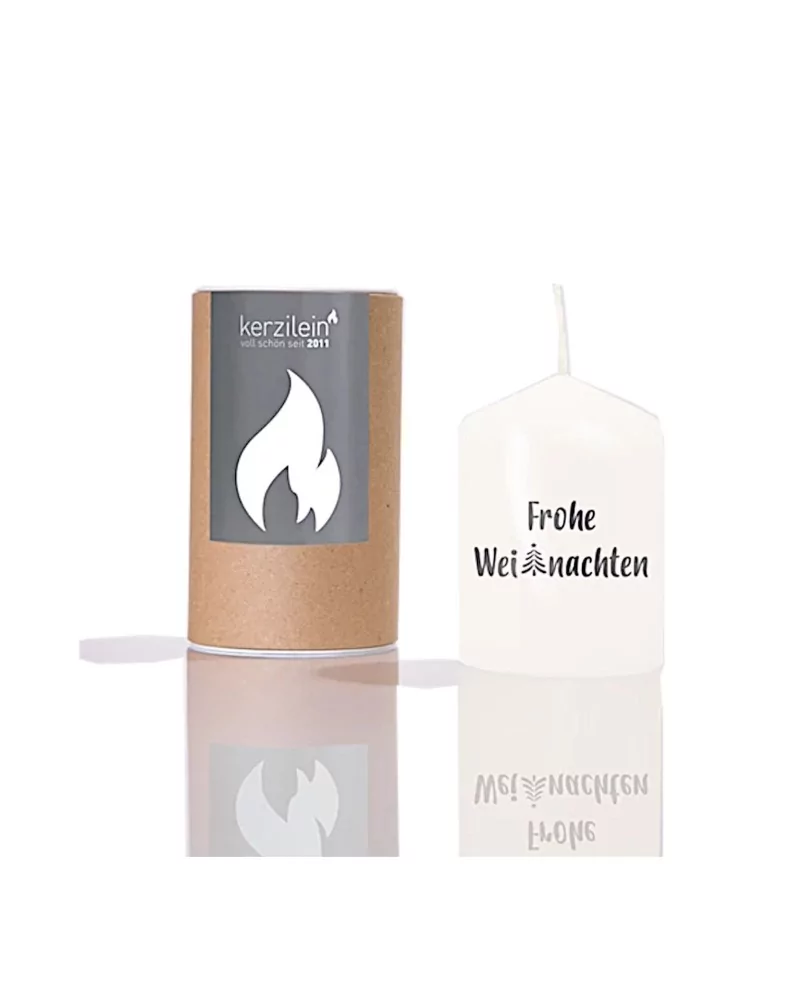 Stumpenkerze "Frohe Weihnachten Baum" anthrazit - Flämmchen 8 x 6 cm