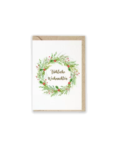 Weihnachtskarte & Grusskarte - Kranz "Fröhliche Weihnachten" mit Couvert