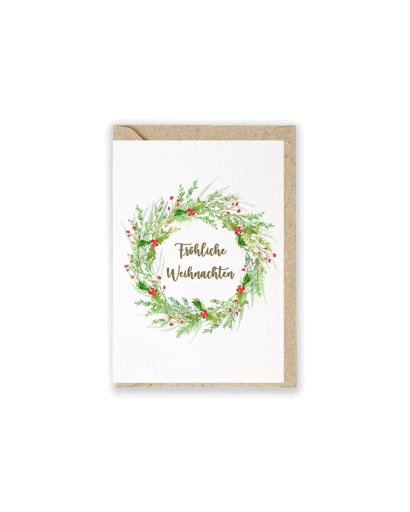 Weihnachtskarte & Grusskarte - Kranz "Fröhliche Weihnachten" mit Couvert
