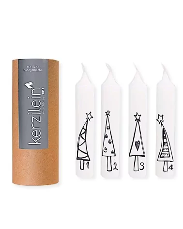 Stabkerze & Adventskerze, 4er-Set "Weihnachtsbäume" 1234