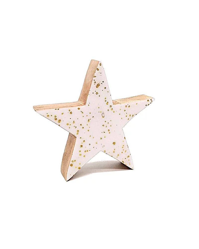 Stern aus Holz - Dekoration Weihnachten - weiss / gold - 9.5 cm seitlich