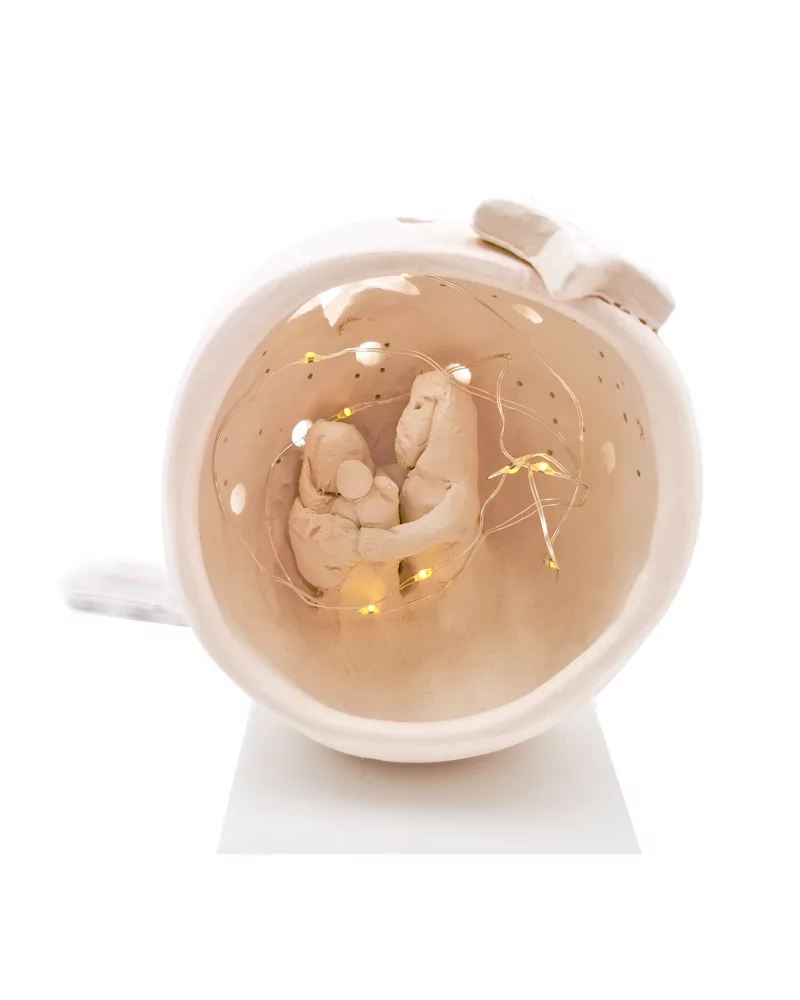 Kleine Kugel-Krippe aus Ton - Weihnachtskrippe Maria, Josef & Kind Szene 2 für Weihnachten