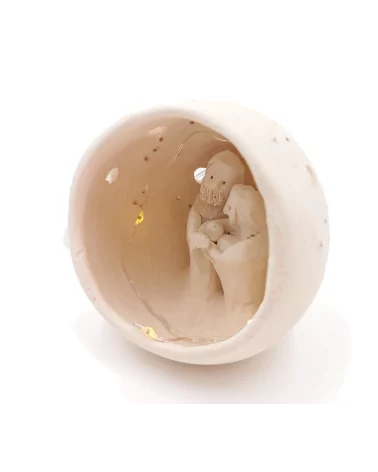 Kleine Kugel-Krippe aus Ton - Weihnachtskrippe Maria, Josef & Kind Szene 2 für Weihnachten seiltich