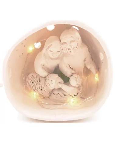 Kleine Kugel-Krippe aus Ton - Weihnachtskrippe Maria, Josef & Kind mit Lämmchen Szene 3 für Weihnachten