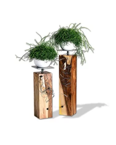 Set Kerzenständer & Dekoständer Nussbaum Holz - Helene mit Pflanzen