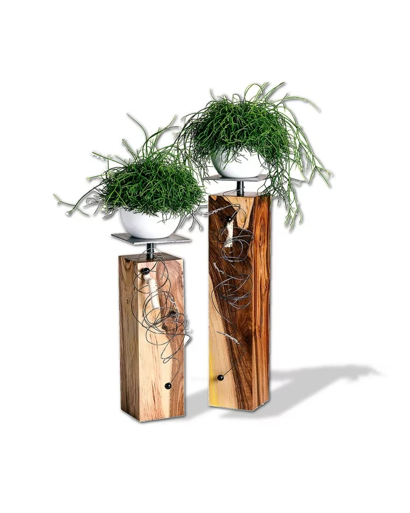 Set Kerzenständer & Dekoständer Nussbaum Holz - Helene mit Pflanzen