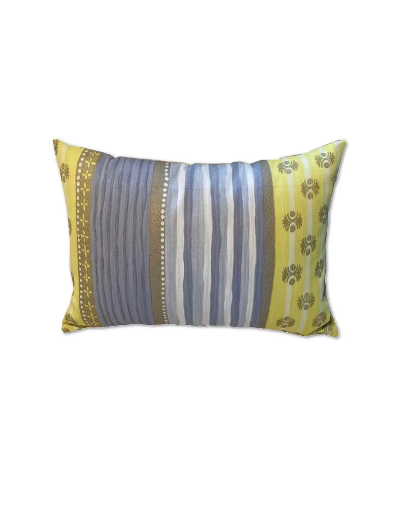 Baumwoll-Kissen Überzug & Innenkissen - Indisch gelb-grau 30 x 50 vorne