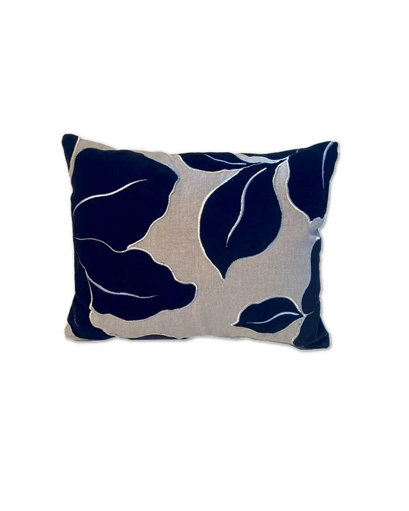 Edel Überzug & Kissen Samt - schwarzes Blatt 30 x 40 vorne