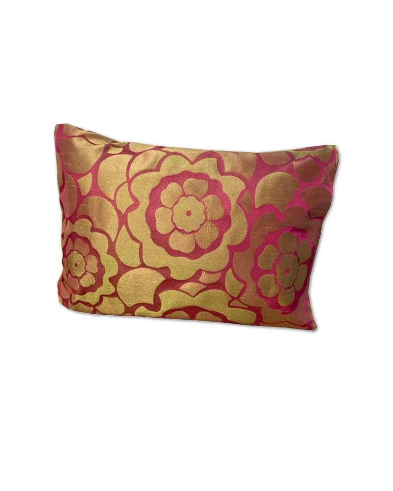 Edel Überzug & Kissen Viscose - hellgrüne Blume auf pink 30 x 50