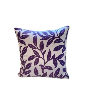 Baumwoll-Kissenbezug - violette Blätter auf weiss vorne
