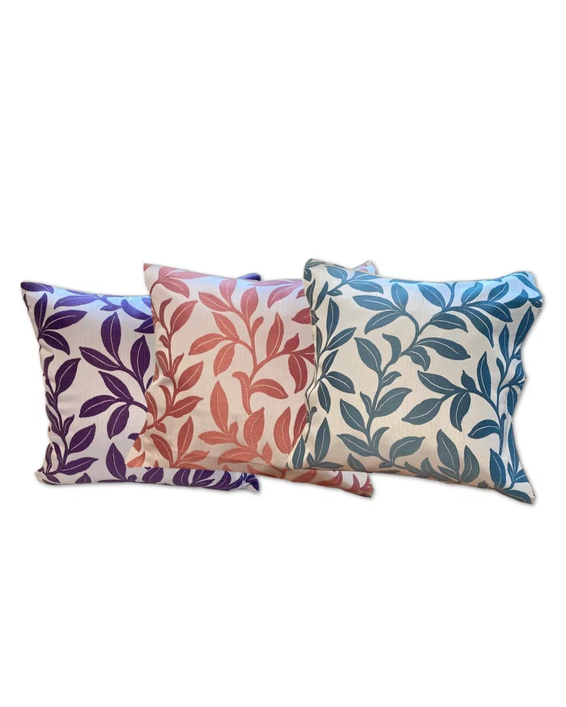 3er Set Baumwoll-Kissen - farbige Blätter auf weiss