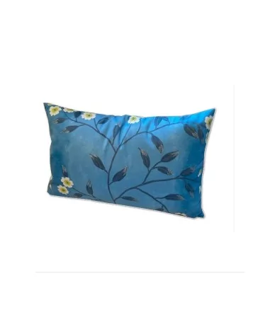 Edel-Set Überzug & Kissen Baumwolle - Blumen blau Vorderseite