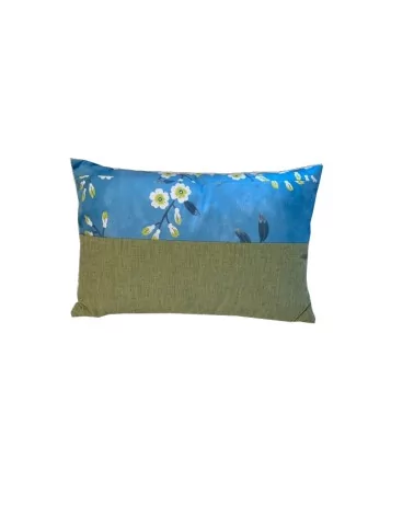 Edel-Set Überzug & Kissen Baumwolle - Blumen blau Rückseite