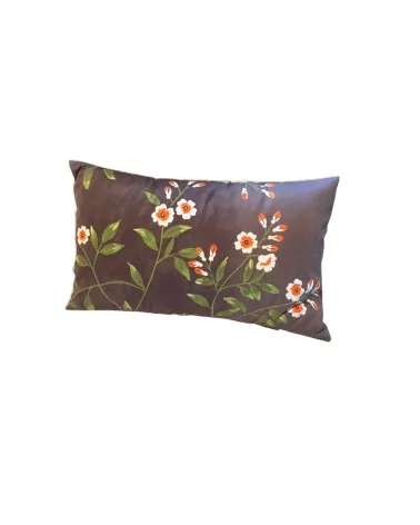 Edel-Set Überzug & Kissen Baumwolle - Blumen braun Vorderseite