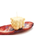 Schale Blatt aus Gips mit Olivenwachs-Kerze Herzen - ovale Alltagsschale & Schmuckschale rot blau